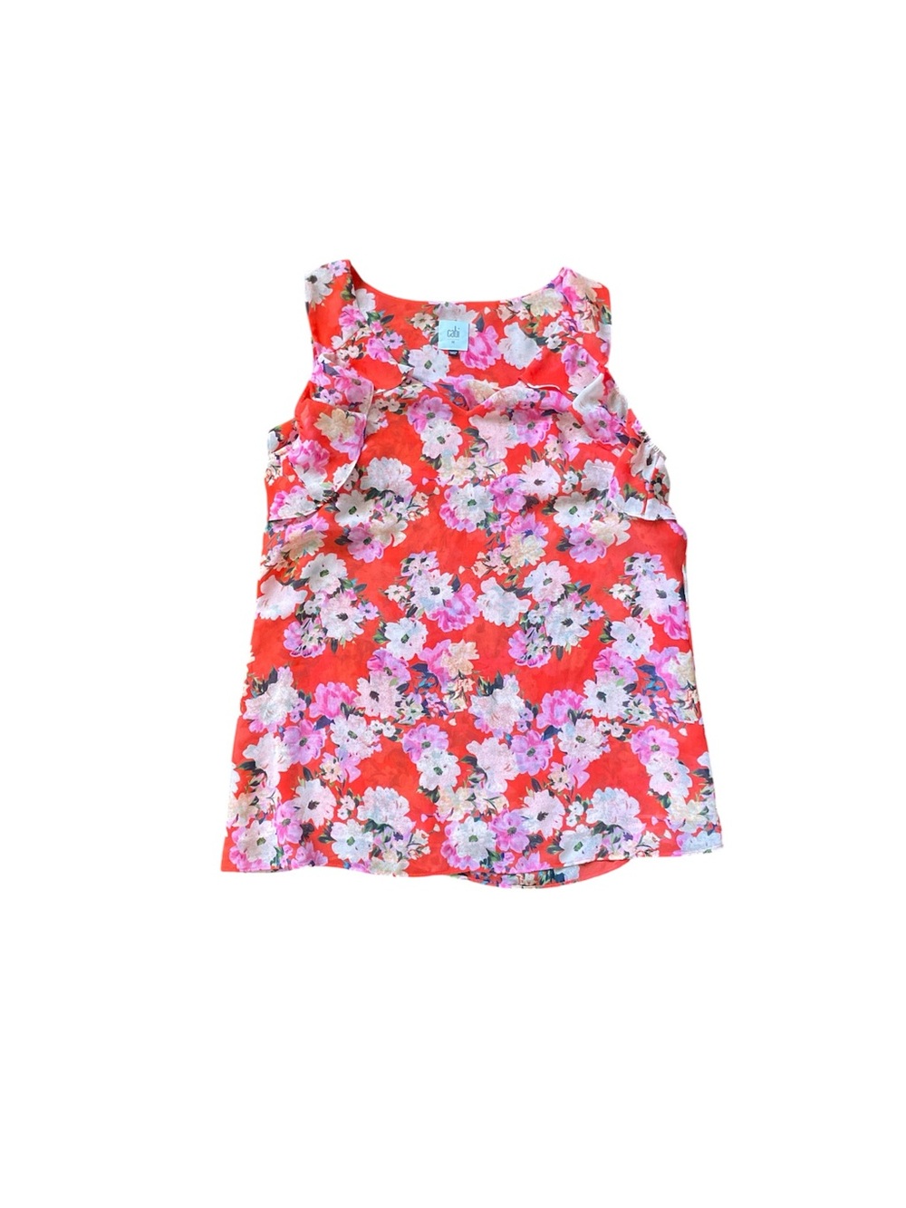 CAbi Floral Ruffle Tank Top - Coral and Pink EUC
